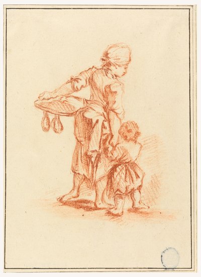 Rysunek przedstawiający kobietę prowadzącą dziecko, 1750-75 autorstwa Jean Baptiste Le Prince