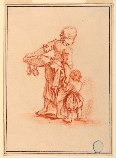 Rysunek przedstawiający kobietę prowadzącą dziecko, 1750-75 autorstwa Jean Baptiste Le Prince