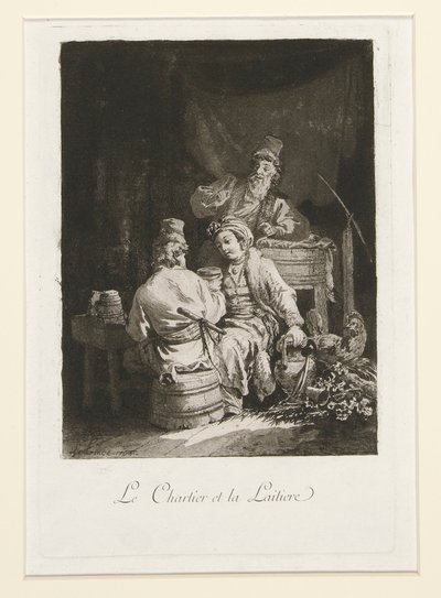 La vertu au cabaret (Cnota w kabarecie) i Le charretier et la laitiere (Carter i mleczarka) autorstwa Jean Baptiste Le Prince
