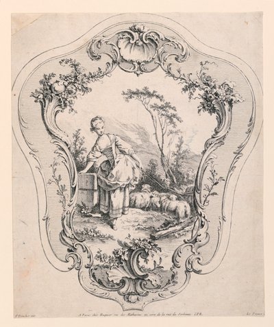 Panel Rocaille ze sceną pasterki autorstwa Jean Baptiste Le Prince
