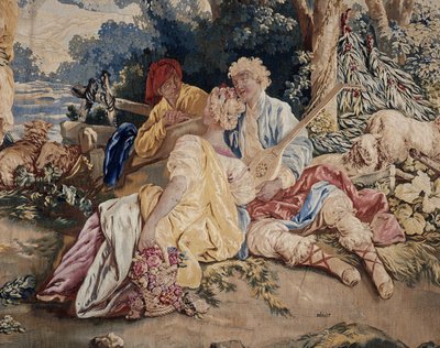 Taniec, kurtyna rosyjskich gier, fragment lutni po prawej autorstwa Jean Baptiste Leprince