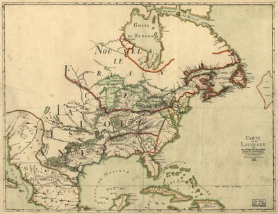 Mapa Luizjany autorstwa Franquelina. LOC 2001620469 autorstwa Jean Baptiste Louis Franquelin