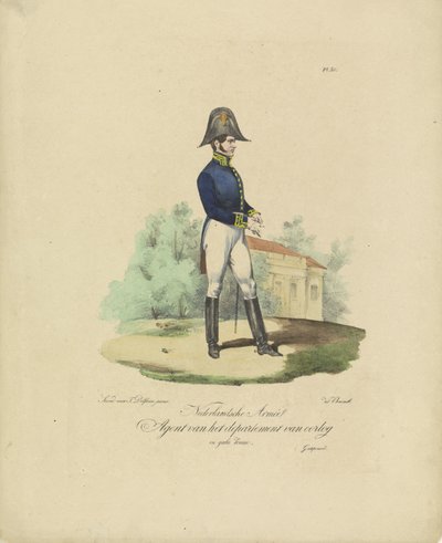 Agent Departamentu Wojny, 1820-1825 Nederlandsche Armée Agent Departamentu Wojny w stroju galowym (tytuł na obiekcie) Stroje wojskowe Królestwa Niderlandów. Dedykowany Jego Ekscelencji Willemowi van Bylandtowi (seria tytułowa autorstwa Jean Baptiste Madou