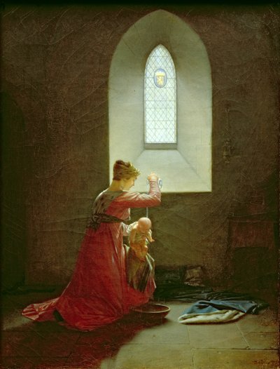 Genevieve z Brabancji chrzci syna w więzieniu autorstwa Jean Baptiste Mallet
