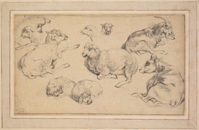 Arkusz studiów z owcami, kozami i psami, c. 1780. autorstwa Jean Baptiste Marie Huet