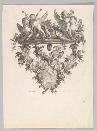 Winieta ze sfinksami i puttami, 1779. autorstwa Jean Baptiste Marie Huet