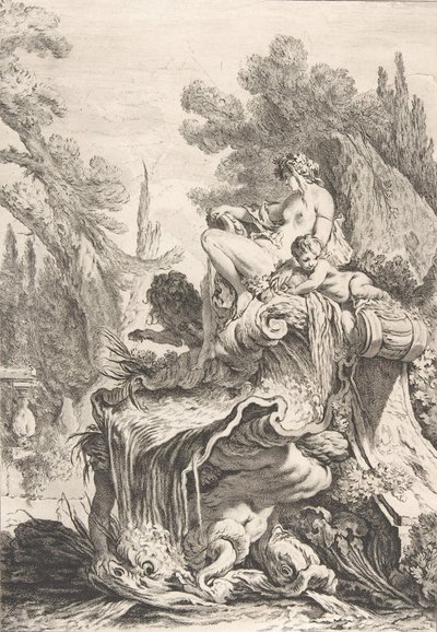 Siedząca nimfa Fontanna z najadą osadzoną na muszli, ca. 1740. autorstwa Jean Baptiste Marie Pierre