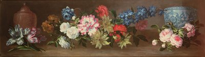 Martwa natura róż i innych róż na półce z dwoma słoikami z imbirem autorstwa Jean Baptiste Monnoyer