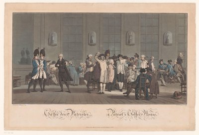 Kawiarnia poznała patriotę Cafe des Patriotes / Kawiarnia Patriota (tytuł na obiekcie) autorstwa Jean Baptiste Morret