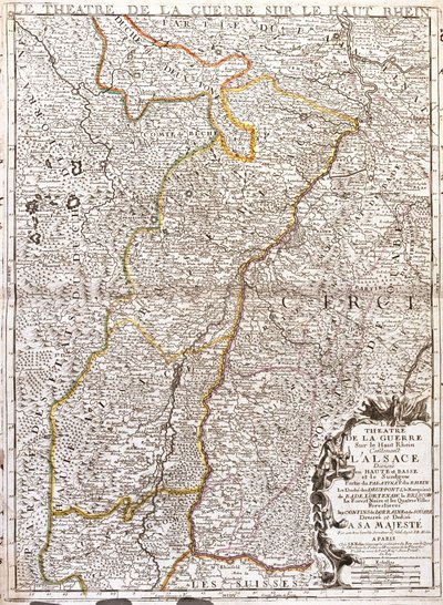 Mapa Alzacji (Francja) (Grawerowanie autorstwa Jean Baptiste Nolin