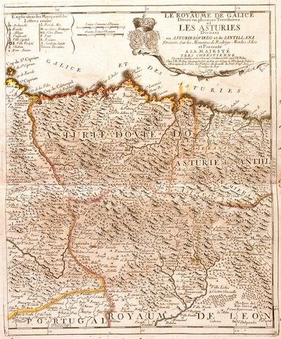 Mapa Asturii (Hiszpania) (Grawerowanie autorstwa Jean Baptiste Nolin