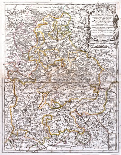 Mapa Bawarii (Niemcy) (Grawerowanie autorstwa Jean Baptiste Nolin