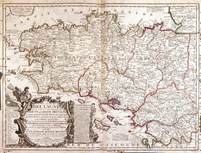 Mapa Bretanii (Francja) autorstwa Jean Baptiste Nolin