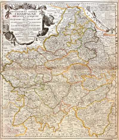 Mapa Szampanii (Francja) (Grawerowanie autorstwa Jean Baptiste Nolin