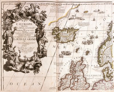 Mapa Islandii i północnych Wysp Brytyjskich na Morzu Północnym autorstwa Jean Baptiste Nolin
