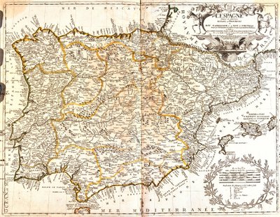 Mapa Hiszpanii i Portugalii (Grawerowanie autorstwa Jean Baptiste Nolin