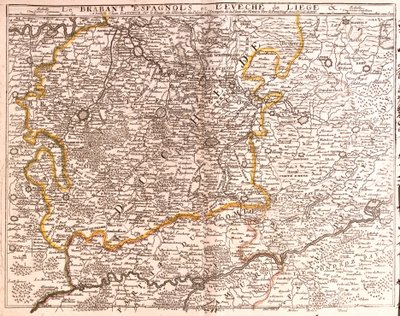 Mapa Brabancji Hiszpańskiej (Brabancja Flamandzka i Walońska) oraz diecezji Liege (Belgia) (Grawerowanie autorstwa Jean Baptiste Nolin