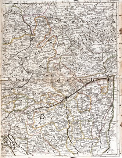 Mapa Szwabii (Niemcy) (Grawerowanie autorstwa Jean Baptiste Nolin