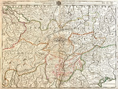 Mapa Tyrolu (Niemcy) (Grawerowanie autorstwa Jean Baptiste Nolin