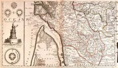Mapa Akwitanii (Francja) (Grawerowanie autorstwa Jean Baptiste Nolin