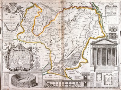 Mapa diecezji Nimes (Francja) (Grawerowanie autorstwa Jean Baptiste Nolin