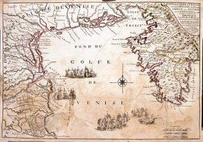 Mapa Zatoki Weneckiej, Morze Adriatyckie (Grawerowanie autorstwa Jean Baptiste Nolin