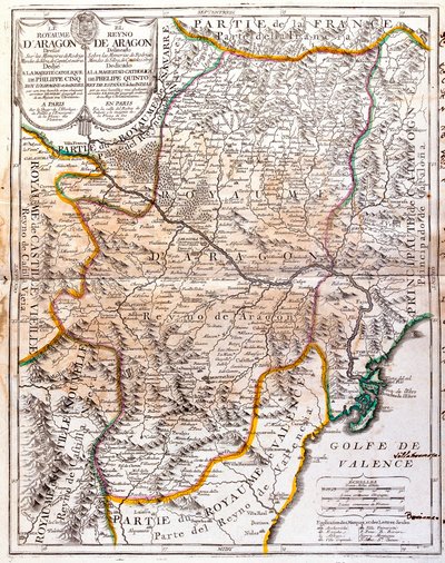 Mapa Królestwa Aragonii (Hiszpania) (Grawerowanie autorstwa Jean Baptiste Nolin