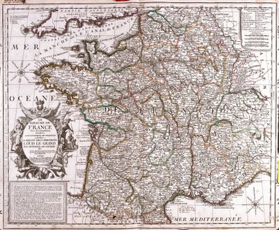 Mapa Królestwa Francji (Grawerowanie autorstwa Jean Baptiste Nolin