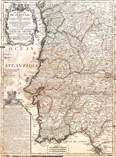 Mapa Królestwa Portugalii (Grawerowanie autorstwa Jean Baptiste Nolin