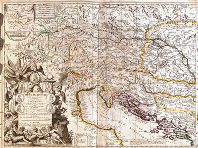Mapa przebiegu Dunaju w Niemczech (Grawerowanie autorstwa Jean Baptiste Nolin