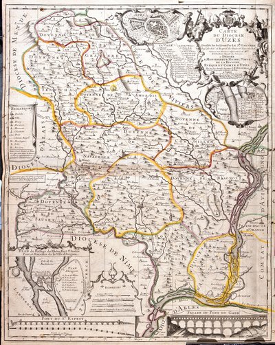 Mapa diecezji Uzes (Francja) (Grawerowanie autorstwa Jean Baptiste Nolin