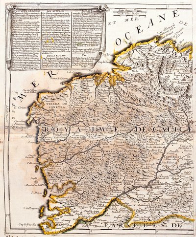 Mapa królestwa Galicji (Hiszpania) (Grawerowanie autorstwa Jean Baptiste Nolin