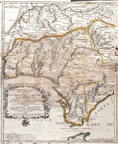 Mapa królestw Granady i Andaluzji (Hiszpania) (Grawerowanie autorstwa Jean Baptiste Nolin