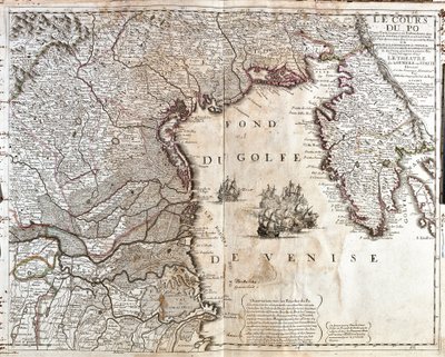 Mapa ujścia Padu we Włoszech (Grawerowanie autorstwa Jean Baptiste Nolin