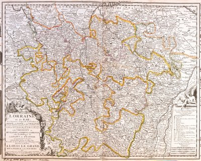 Mapa prowincji Lotaryngia (Francja) (Grawerowanie autorstwa Jean Baptiste Nolin