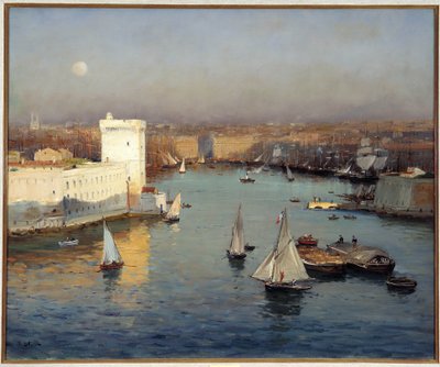Widok starego portu w Marsylii z obrazu Pharo Jeana Baptiste Olive (1848-1936) wym. 50x73 cm Obowiązkowa wzmianka: Kolekcja fundacja względy prowansalskie, Marsylia autorstwa Jean Baptiste Olive
