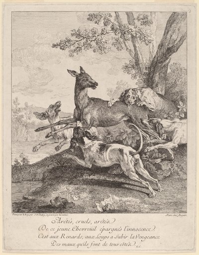 Jeleń zaatakowany przez psy autorstwa Jean Baptiste Oudry