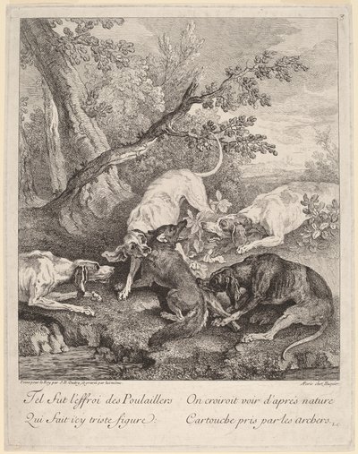 Lis zaatakowany przez psy autorstwa Jean Baptiste Oudry