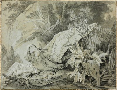 Dziki łabędź zaatakowany przez psa autorstwa Jean Baptiste Oudry