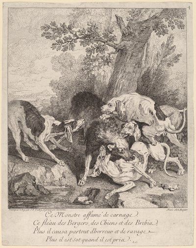 Wilk zaatakowany przez psy autorstwa Jean Baptiste Oudry