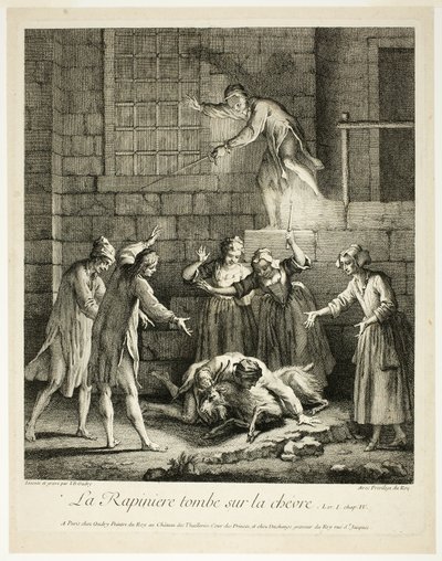 Historie komiksowe: Plądrujący spada na kozę autorstwa Jean Baptiste Oudry