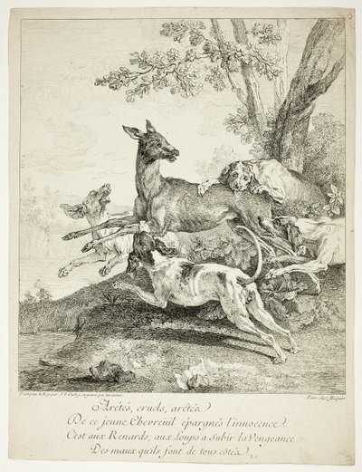 Jeleń zaatakowany przez psa autorstwa Jean Baptiste Oudry