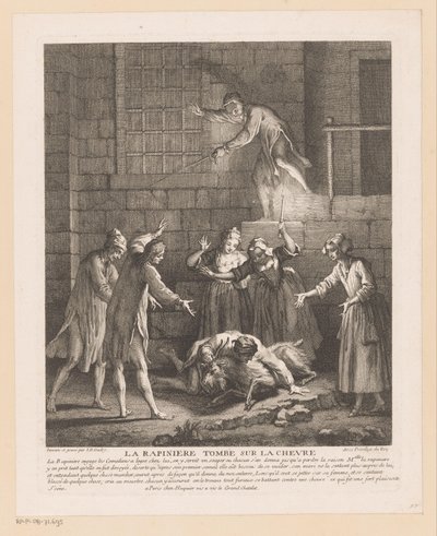 Człowiek valt bovenop een geit La Rapinière spada na kozę (tytuł na obiekcie) Sceny z Romana Comique van Scarrona (tytuł serii) autorstwa Jean Baptiste Oudry