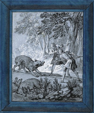 Mężczyźni atakujący wilki ("Rien de Trop III") autorstwa Jean Baptiste Oudry