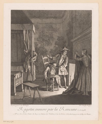 Ragotin pijany na krześle przy ognisku Ragotin ennivré par la rancune (tytuł na przedmiocie) Sceny z Roman Comique Scarrona (tytuł serii) autorstwa Jean Baptiste Oudry