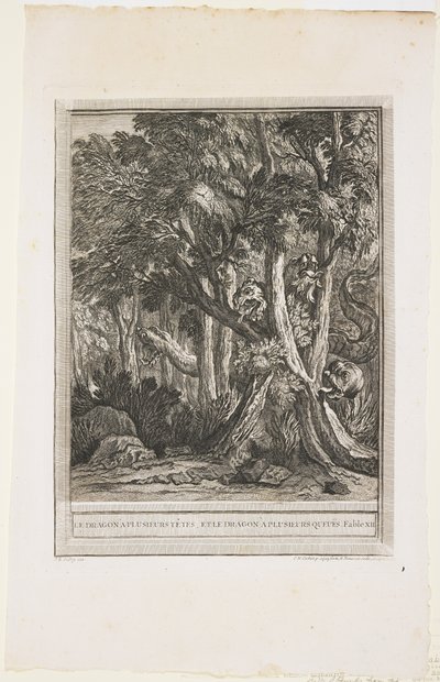 Smok o wielu głowach, bajka XII, ok. n.e. 1753-1755 autorstwa Jean Baptiste Oudry