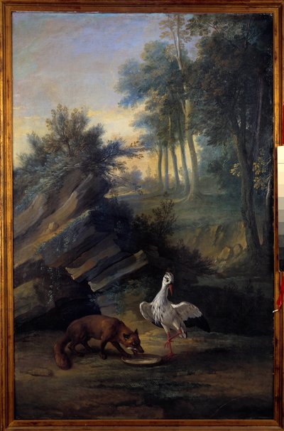 Lis i bocian. Ilustracja bajki Jeana de La Fontaine (1621-1695). Obraz Jeana Baptiste Oudry