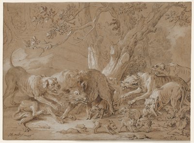 Dzika maciora i jej młode zaatakowane przez psy, 1748. autorstwa Jean Baptiste Oudry