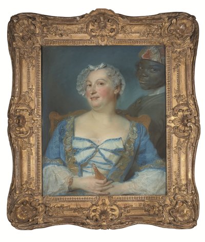 Portret kobiety w niebieskiej sukni i jej czarnej służącej autorstwa Jean Baptiste Perronneau