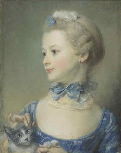 Mała dziewczynka z kotem Marie-Anne Huquier, 1747. autorstwa Jean Baptiste Perronneau